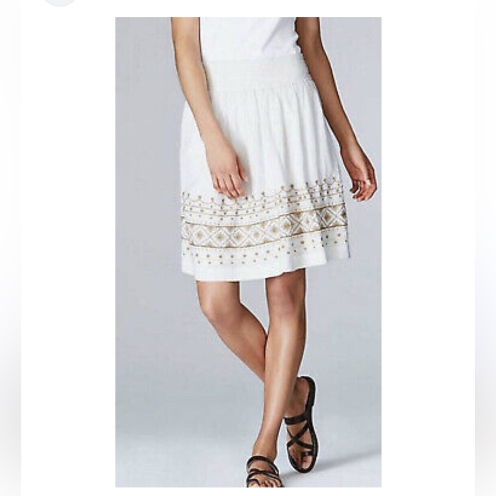 J.JILL White and Tan Gauze lightweight flowy embroided fully lined skirt Size XL